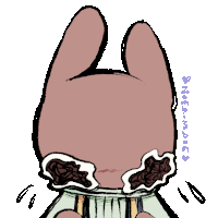 a drawing of a bunny with a collar and a purple sticker that says ' noeo-magic '