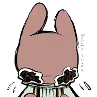 a drawing of a bunny with a collar and a purple sticker that says ' noeo-magic '