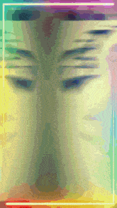 a painting of a person 's face with a rainbow frame around it
