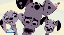 three dalmatian dogs are standing next to each other with a disney logo on the bottom