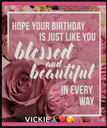 a birthday card with pink roses and the words hope your birthday is just like you blessed and beautiful