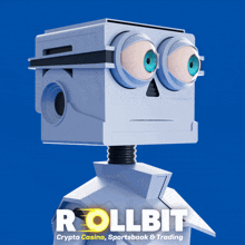 an advertisement for rollbit shows a robot with glasses