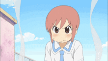 a cartoon of a girl with pink hair and a white shirt