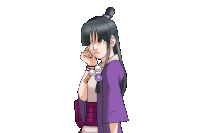 a drawing of a girl with purple hair and a purple jacket