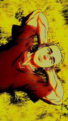 a man laying down with his hands behind his head
