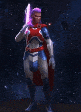a woman in a diaper is holding a sword