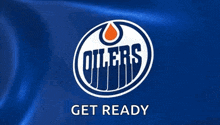 the oilers logo is on a blue background with the words get ready below it
