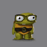 a cartoon turtle with glasses and a belt that says d