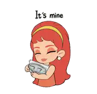 a cartoon of a girl with red hair holding a can and the words it 's mine above her