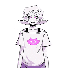 a drawing of a girl with a cat on her shirt holding a bottle of alcohol