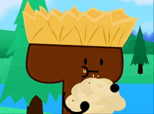 a cartoon character with a crown on his head is eating something