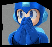 a pixelated image of a cartoon character covering his mouth with his hands