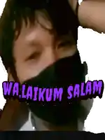 a man wearing a black mask with the words wa laikum salam written above him