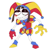 a cartoon drawing of a jester with a red yellow and blue outfit