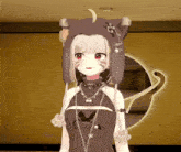 a cartoon girl wearing a cat hat and a black top