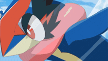 a cartoon drawing of a creature with a red and blue head