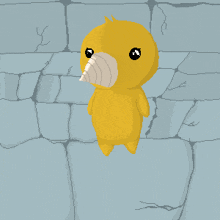a pixel art drawing of a straw hat in a nest on a brick wall
