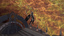 a computer generated image of a knight on a roof