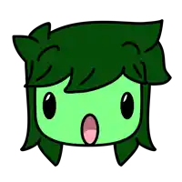 a cartoon drawing of a person with green hair