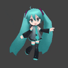 a pixel art of hatsune miku dancing with headphones on