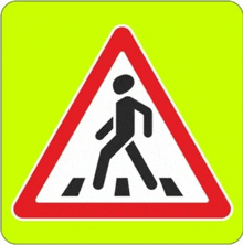 a pedestrian crossing sign with a man walking on a yellow background .