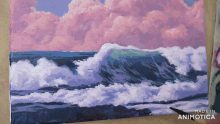 a painting of waves and clouds made in animatica