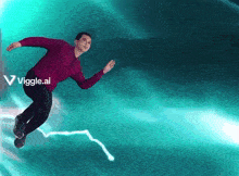 a man in a red shirt is flying through a lightning storm with the letters viggle.ai visible