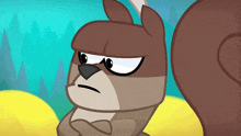 a cartoon squirrel with a serious look on its face