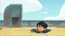 a cartoon character is sticking his finger out of a hole in the ground
