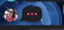 a speech bubble with three red dots and a picture of a woman in a circle