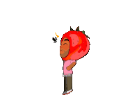 a cartoon boy with a strawberry head waving his hand