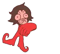 a cartoon drawing of a red monkey pointing