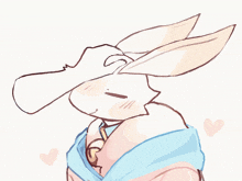 a drawing of a rabbit wearing a scarf and a hat