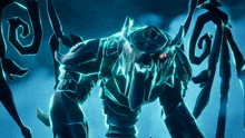 a computer generated image of a glowing monster with red eyes