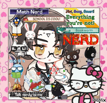 a picture of a math nerd with a hello kitty behind him