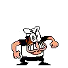 a pixel art cartoon of a man wearing a chef 's hat and glasses .