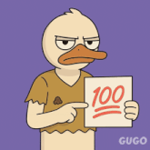 a cartoon duck is holding a paper that says 100 on it