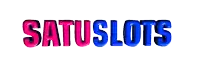 the word satuslots is written in pink and blue