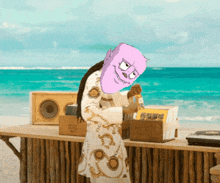 a cartoon drawing of a man with dreadlocks and a purple face on his head