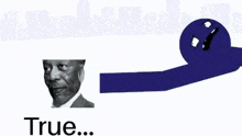 a picture of a man with the words " true " on it