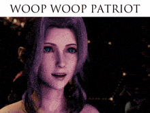 a picture of a girl with the words woop woop patriot written above her