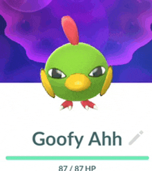 a green and yellow bird with the name goofy ahh written below it