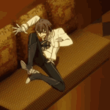 a cartoon character is laying on a couch with his arms outstretched
