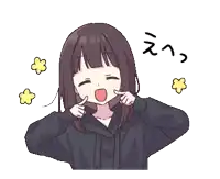 a cartoon of a girl pointing at her face