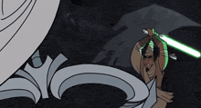 a cartoon of a man with a green light saber