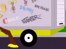 a cartoon drawing of a truck with stamper tv written on the side