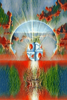 a colorful painting of a circle with a cross in the middle