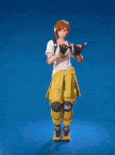 a girl in yellow pants and a white shirt has the number 6 on her shirt