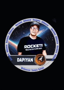 a blurry image of a man wearing a shirt that says rockets
