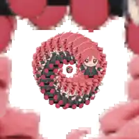 a picture of a girl with red hair is surrounded by red hearts